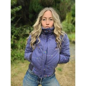 Purple Tetris Vintage 80s Ski Puff Puffer Jacket Winter Coat by White Stag Ski M